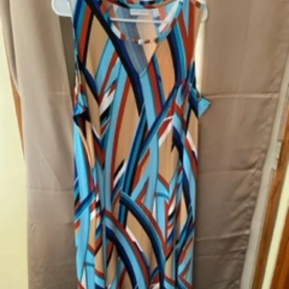 Susan Graver | Dresses | Susan Graver Petite Printed Liquid Knit Sleeveless Maxi  Dress Cooper Blue | Poshmark
